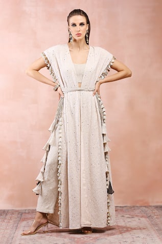 Payal Singhal Chikankari Embroidered Jacket Pant Set 