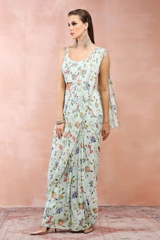 Payal Singhal Nargis Print Pre-Draped Saree & Blouse Set 