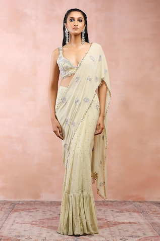 Payal Singhal Mukaish Embroidered Pre-Draped Saree & Blouse Set