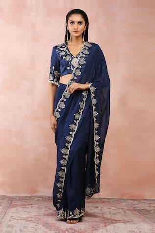 Payal Singhal Resham Embroidered Pre-Draped Saree & Blouse Set 