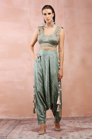 Payal Singhal Embroidered Blouse & Low Crotch Pant Set 