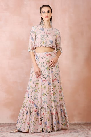 Payal Singhal Nargis Print Top & Tiered Skirt Set 