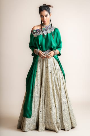 Nupur Kanoi Off-Shoulder Top & Printed Lehenga Set 