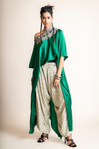 Nupur Kanoi Off-Shoulder Top & Draped Pant Set 