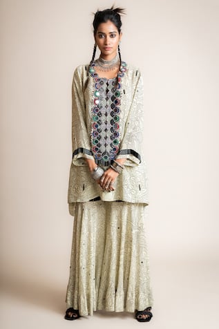 Nupur Kanoi Floral Pattern Short Kurta & Gharara Set 