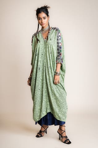 Nupur Kanoi Floral Print Kaftan Kurta With Lungi Skirt 