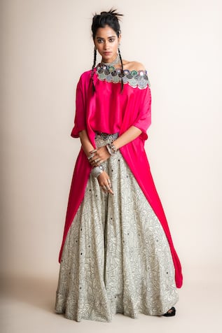 Nupur Kanoi Mor Print Lehenga With Off Shoulder Top 