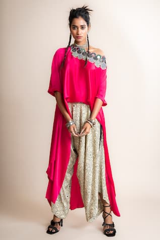 Nupur Kanoi Off Shoulder Top With Peacock Print Pant 