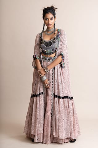 Nupur Kanoi Crystal Embellished Kaftan Jacket Lehenga Set 