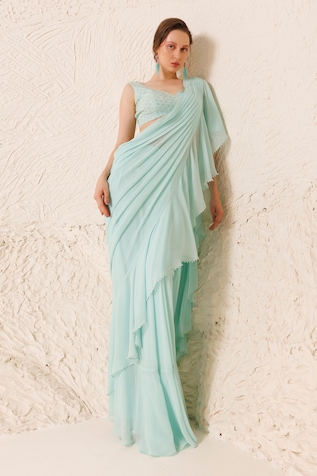 Chhaya Mehrotra Pre-Draped Saree With Rhinestone Embellished Blouse