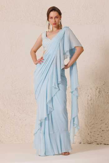 Chhaya Mehrotra Pre-Draped Saree With Sleeveless Embellished Blouse 