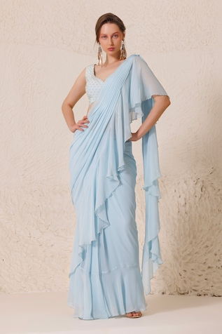 Chhaya Mehrotra Pre-Draped Saree With Sleeveless Embellished Blouse