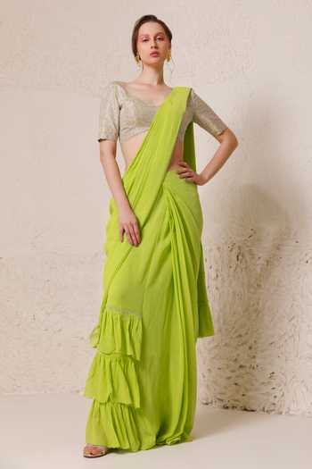 Chhaya Mehrotra Pre-Draped Saree With Geometric Rhinestone Embellished Blouse 