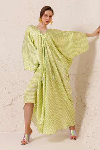 Chhaya Mehrotra Silk Satin Geometric Chain Print Kaftan 
