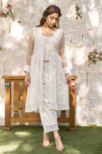 Naaz By Noor Thread Embroidered Peplum Jacket Pant Set 