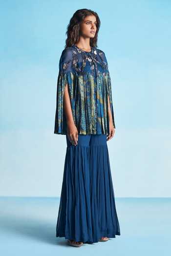 Studio Radical Hand Embroidered Cape Pleated Pant Set 