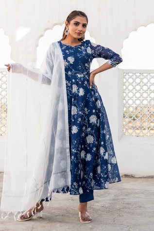 Kohsh Chanderi Floral Print Anarkali Set