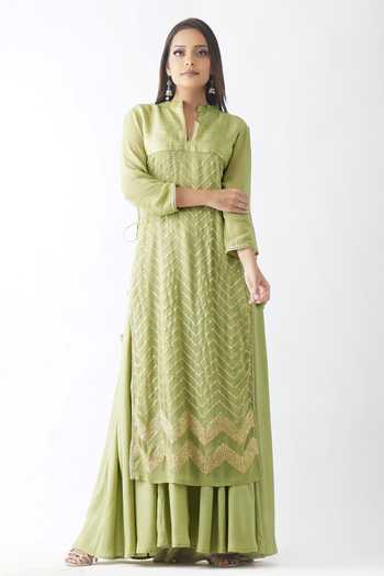 OMI Chevron Pattern Embroidered Layered Kurta 