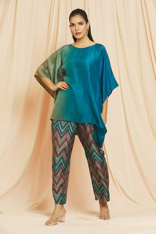 Meghna Panchmatia Ombre Kaftan With Chevron Print Pant 