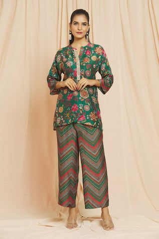 Meghna Panchmatia Silk Digital Printed Top & Pant Set 