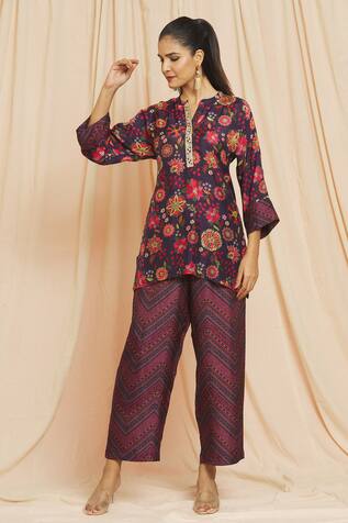 Meghna Panchmatia Royal Floral Digital Print Silk Top & Pant Set 