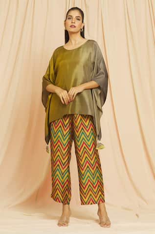 Meghna Panchmatia Pure Silk Kaftan Top & Printed Pant Set 