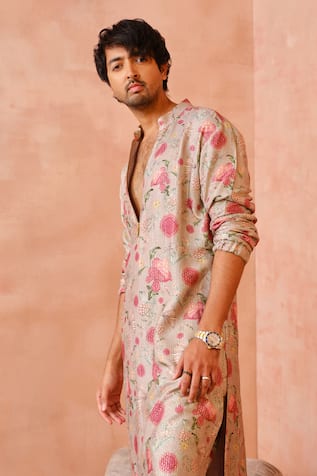 PS Men by Payal Singhal Gulbagh Print Bomber Kurta & Jogger Pant Set 