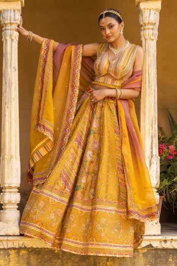 Sandhya Shah Embroidered & Printed Blouse Bridal Lehenga Set 