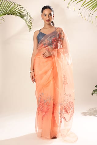 Floral Hand Painted Saree With Unstitched Blouse Fabric 