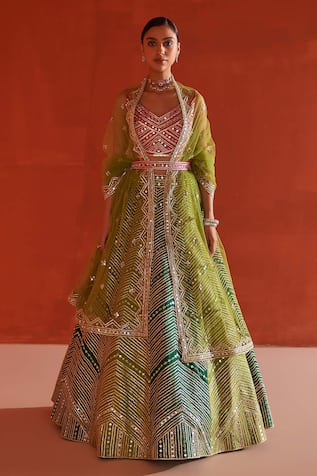 Angad Singh Gota Embroidered Panelled Lehenga Set 