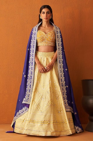 Angad Singh Chevron Pattern Gota Embroidered Lehenga Set 