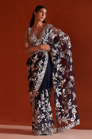 Buy Grey Saree Organza Embroidery Cut-dana Floral With Blouse For Women by  Kaaisha by Shalini Online at Aza Fashions.