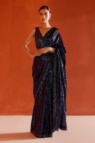 Angad Singh Sequin Embroidered Saree With Blouse 