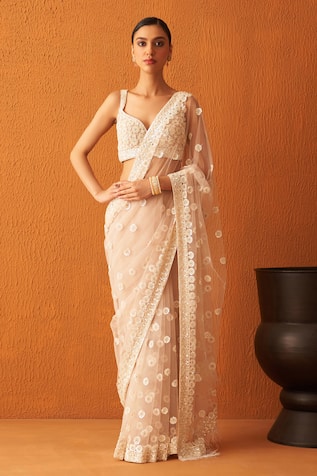 Angad Singh Net Sequin Embroidered Saree With Blouse 