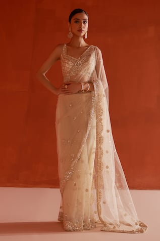 Angad Singh Sequin Placement Embroidered Saree With Blouse 