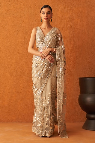 Buy Tikhi Imli Gunmetal Toned Striped Saree - Sarees for Women 18709036 |  Myntra