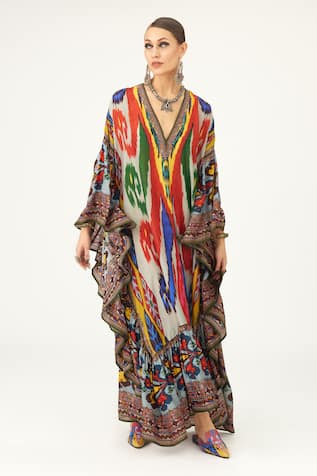 Rajdeep Ranawat Farida Silk Abstract Print Kaftan 