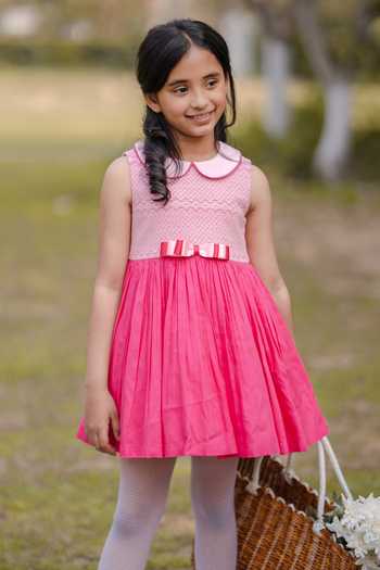 The Pony & Peony Co. Fuchsia Mesh Applique Cotton Dress 