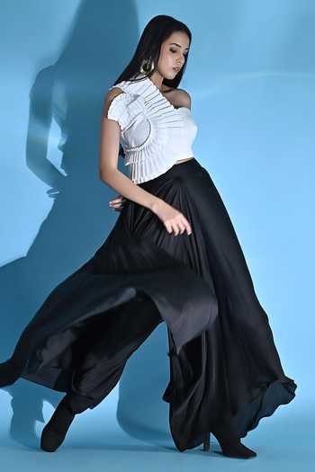 Jyoti Sachdev Iyer Pleated Structured Cotton Top & Flared Trousers Set 