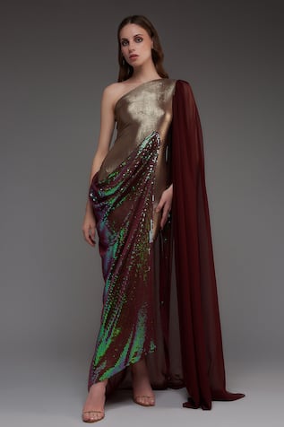 Cham Cham One Shoulder Draped Gown 