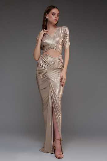 Cham Cham Metallic Ruched Skirt With Top 
