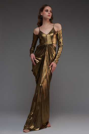 Cham Cham Side Cut Out Metallic Gown 