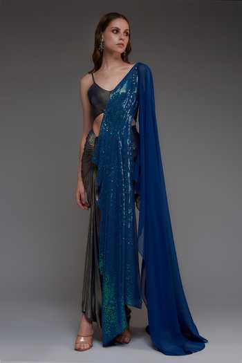 Cham Cham Draped Metallic Skirt Set 