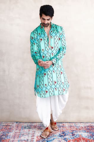 Floral Print Kurta With Cowl Pant 