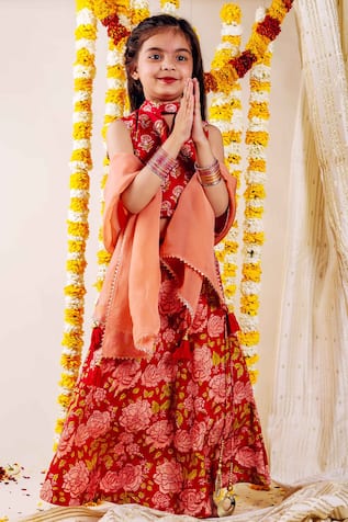 Noor Chanderi Floral Print Lehenga Set 