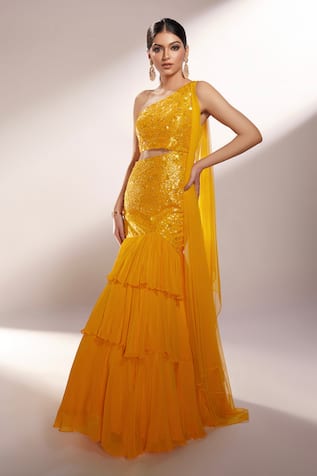 Kiyohra Dakota Fish Cut Sequin Embroidered Gown 