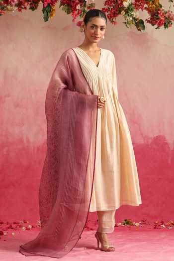Weaver Story Mogra Chanderi Silk Pintuck Anarkali Set 