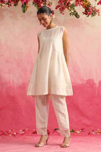 Weaver Story Motiya Chanderi Silk Anarkali & Pant Set 