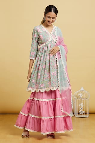 Samyukta Singhania Floral Garden Print Anarkali Gharara Set 