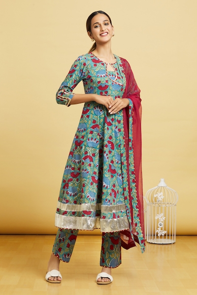 Adara Khan Botanic Print Angrakha Anarkali Pant Set